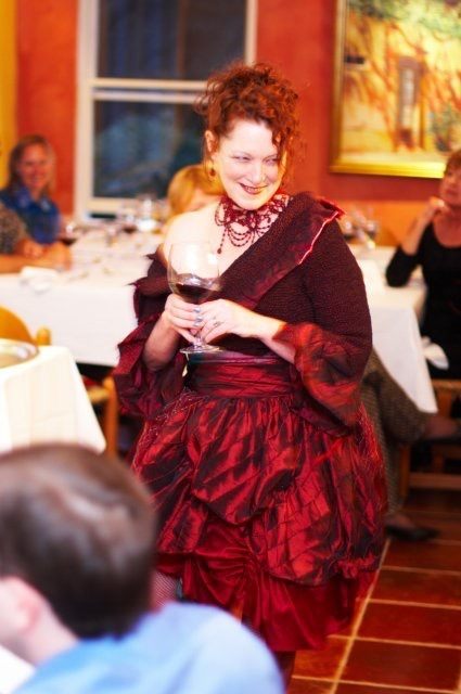 Seaweed Cafe, now closed, hosted a fashion show featuring Merry Edwards wines, with models representing several varietals. Here I am as pinot noir. 