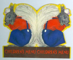 Separate children's menus, die-cut and typically adorned with animal drawings, were common in the US in the 1900s.